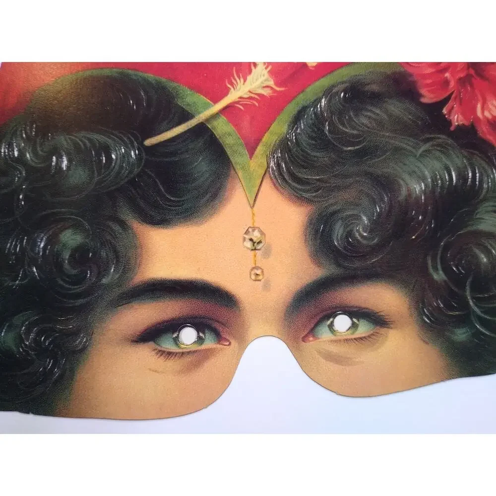 Vintage Devil Woman Eye Mask Red Horns Feather Costume Party